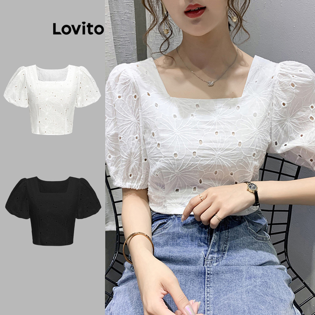 ซื้อ Lovito เสื้อเบลาส์ผู้หญิง ปักตาไก่ สไตล์ลำลอง สีพื้น L68ED349 (หลากสี)