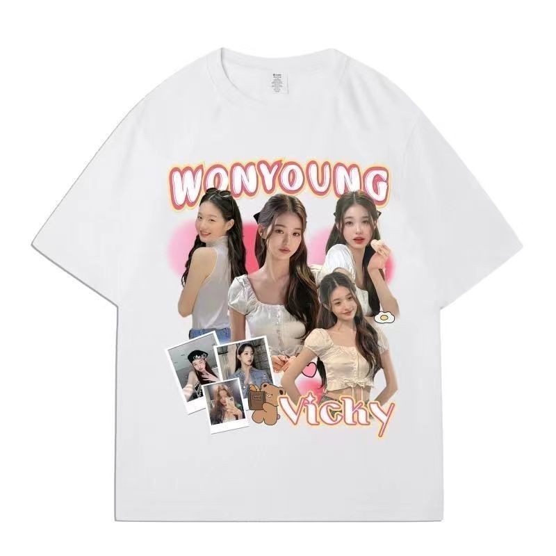 (🔥พร้อมส่ง🔥)  Kpop IVE WONYOUNG เสื้อยืดแขนสั้นลําลอง คอกลม ผ้าฝ้าย พิมพ์ลาย สไตล์ฮิปฮอป สําหรับผู้ช