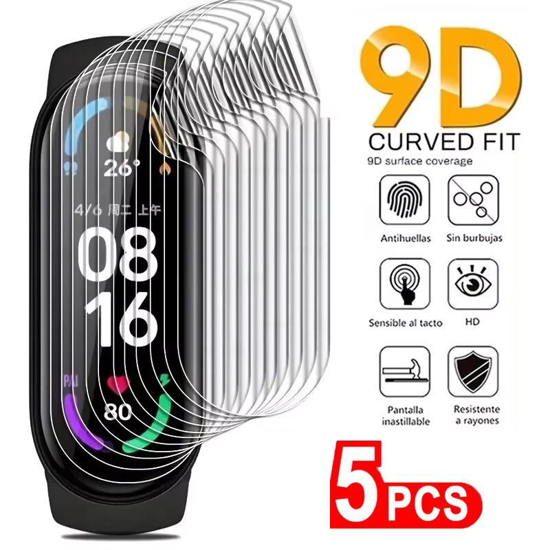 5 ชิ้นฟิล์มไฮโดรเจลใสสําหรับ Xiaomi Band 9 - หน้าจอ HD Soft TPU Protector - ฟิล์มป้องกันนาฬิกายามโปร่งใส - กันน้ําป้องกันลายนิ้วมือ - ฟิล์มป้องกันรอยขีดข่วนฟิล์ม Hydrocoagulant