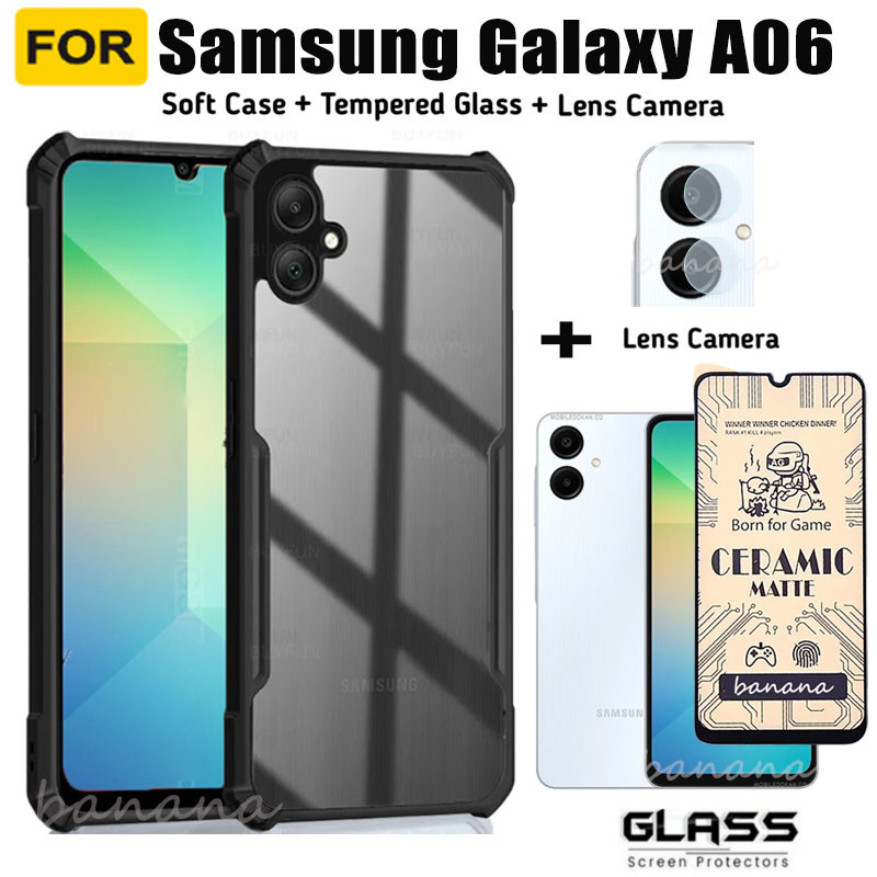 เคสป้องกันการกระแทกสําหรับ Samsung Galaxy A06 ฟิล์มกระจกนิรภัยเซรามิก 3 in 1 Samsung A 06 A0 6 ตัวป้