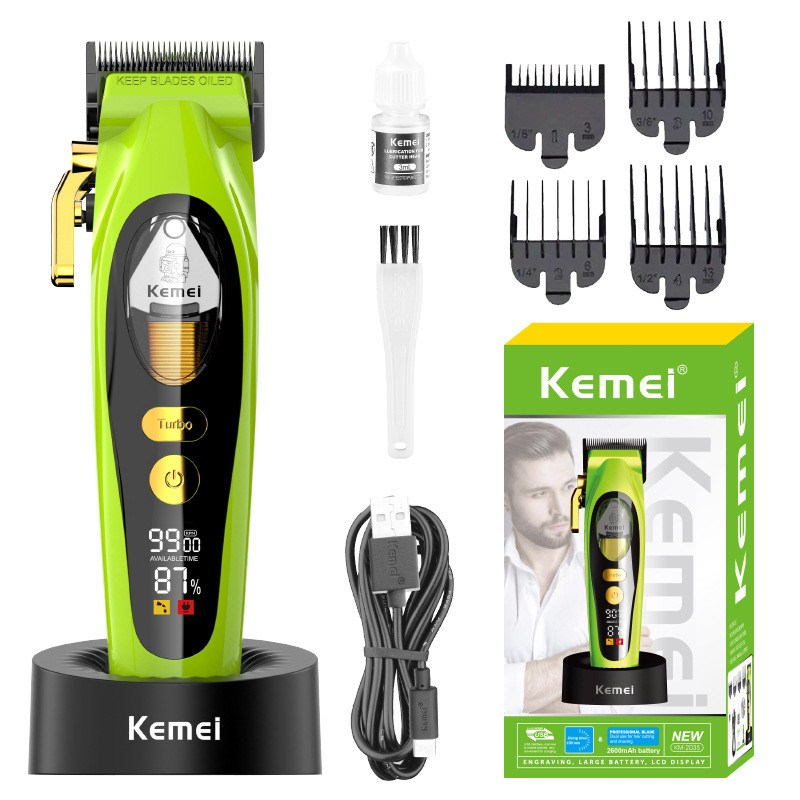 Kemei ร้านทําผมความเร็วสูง ปัตตาเลี่ยนผมมืออาชีพ ปัตตาเลี่ยนตัดผมจอแสดงผลดิจิตอล LCD