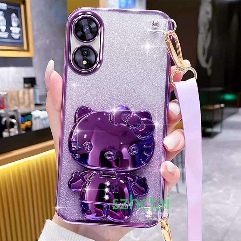 เคสโทรศัพท์ แวววาว Oppo A18 A38 A98 A17 A17K A58 A78 A77S A77 4G 5G A96 A95 A57 A76 A74 4G 5G 2022 สายรัดข้อมือยาวสไตล์เคสโทรศัพท์แบบนุ่มปลอก วงเล็บคิตตี้เฮลโล พร้อมกระจก เคส Oppo A18 A38 A98 A17 A17K A58 A78 A77S A77 4G 5G A96 A95 A57 A76 A74 4G 5G 2022