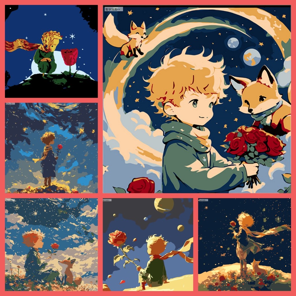 20*20 30*30 40*40ซม กรอบ ทําเอง ภาพวาดสีน้ํามัน/ระบายสีตามตัวเลข/ผ้าใบมืออาชีพและสิ่งแวดล้อม สีที่เป็นมิตรกับสิ่งแวดล้อม/เด็กชายและจิ้งจอก