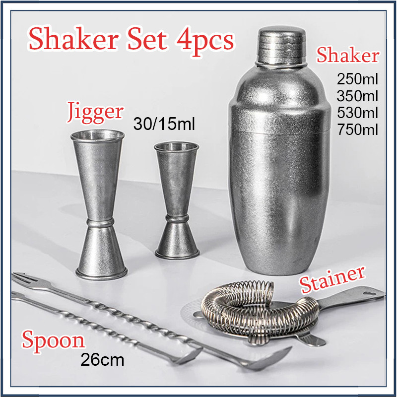☕☕☕ 4PCS Cocktail Shaker Set เชคค็อกเทล 250/350/530/750ml เชคเกอร์ผสมเหล้า ราคา ถูกที่สุด ดีลบีเคเค รูปภาพหลัก