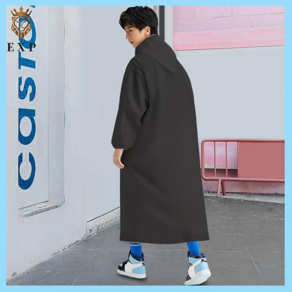 [explosion1.th] เสื้อกันฝนยาวสําหรับผู้ใหญ่ Drawstring EVA Rain Coat สําหรับผู้ชายผู้หญิงผู้ใหญ่ (สีดํา)