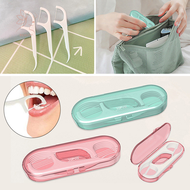 [maybeauty] 10 แพ็ค Boxed Floss แพ็คเกจเดินทางแบบพกพาแบบใช้แล้วทิ้ง Superfine ไม้จิ้มฟัน Line กล่องเก็บไหมขัดฟัน การดูแลช่องปาก {TH}