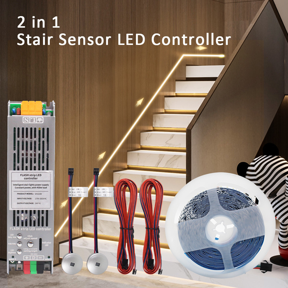 24v WS2811 2835 Horse Race Running Strip Light 5M 10M Motion Sensor บันได Controller 2in1 สําหรับบันไดแสงไม่มีแหล่งจ่ายไฟ