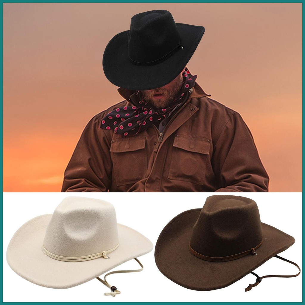 หมวกคาวบอยปีกกว้าง Western Cowgirl หมวกสบายหมวกคาวบอยหมวกกันแดดธรรมดาอุปกรณ์เสริมตะวันตกสําหรับผู้ชายผู้หญิง mueadauth