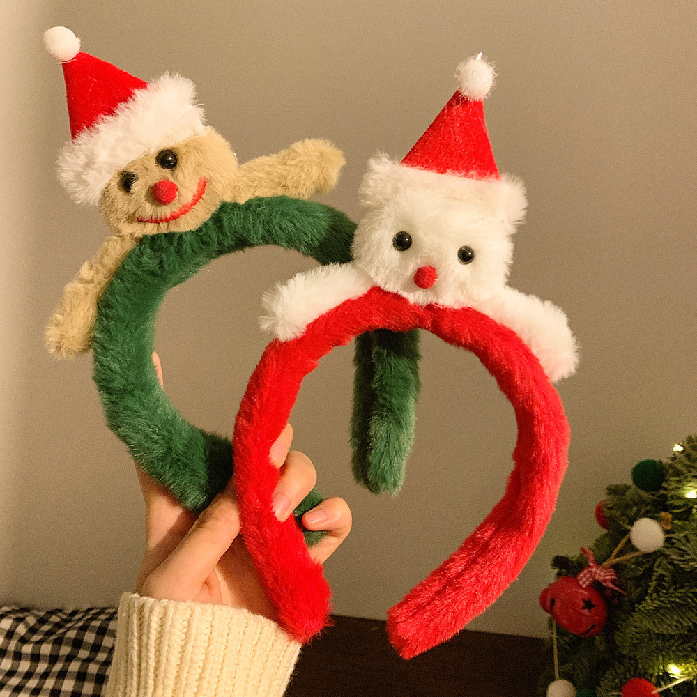 สีแดงคริสมาสต์ Headwear น่ารัก Snowman ล้างหน้า Plush Headwear รูปภาพปีใหม่ 2024 รุ่นใหม่