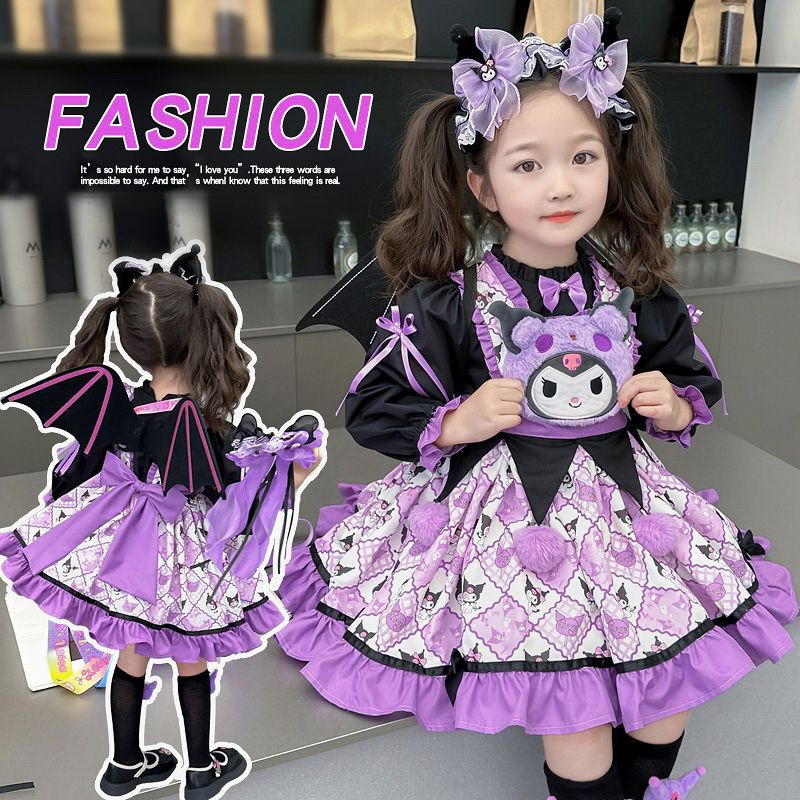 ชุด Kuromi Lolita แขนยาว สไตล์พัฟฟี่ สำหรับวันเกิดและCosplay ฤดูใบไม้ผลิ