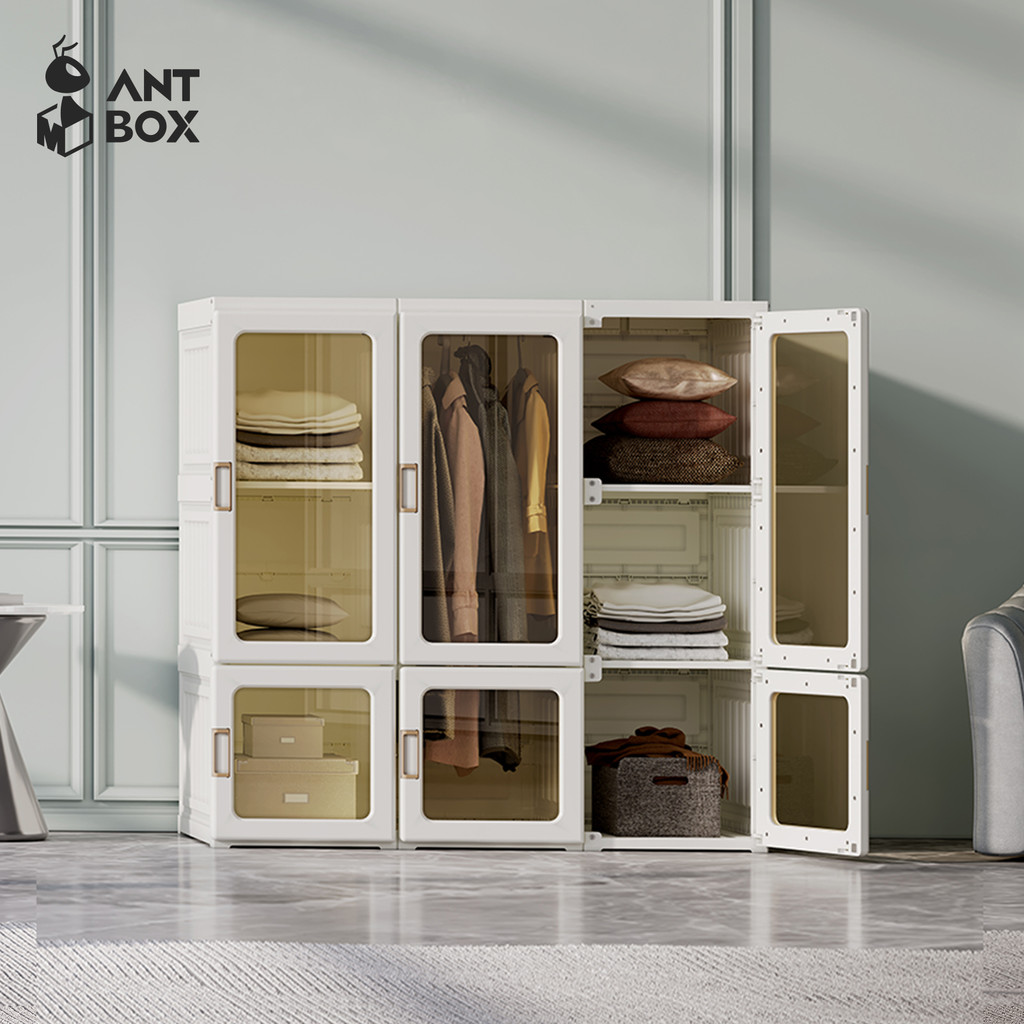 ANTBOX [พร้อมส่ง!! ] ตู้เสื้อผ้า 9 ช่อง 1 แขวน 540L ประตูใสโปร่งแสงมองเห็นด้านในได้ สไตล์โมเดิร์น เหมาะกับการแต่งห้องทุกสไตล์