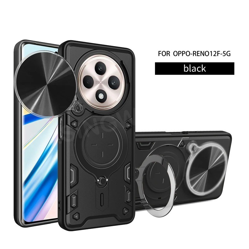 ปลอกสําหรับoppo Reno12 F 5G Reno 12 reno12F 12F 12Pro 5G 2024 เกราะแหวนขาตั้งวงเล็บสไลด์หน้าต่างเคสโทรศัพท์ป้องกันเต็มรูปแบบกันกระแทกป้องกันการตกปกหลัง