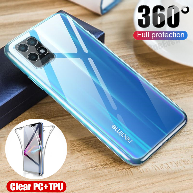 พร้อมตัวป้องกันหน้าจอfor Realme Narzo 50 4G RMX3286 Slim Fit Transparent 360° Protection Hard PC+TPU Case Crystal Clear Anti-yellowing Cover
