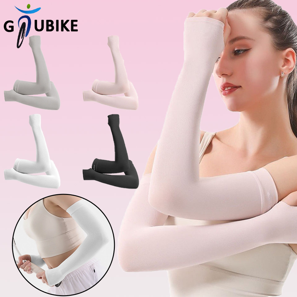 Gtubike 1 คู่ครีมกันแดดแขน UPF50 + ผ้าไหมน้ําแข็งกีฬากลางแจ้ง Breathable อัลตราไวโอเลตยืดหยุ่น