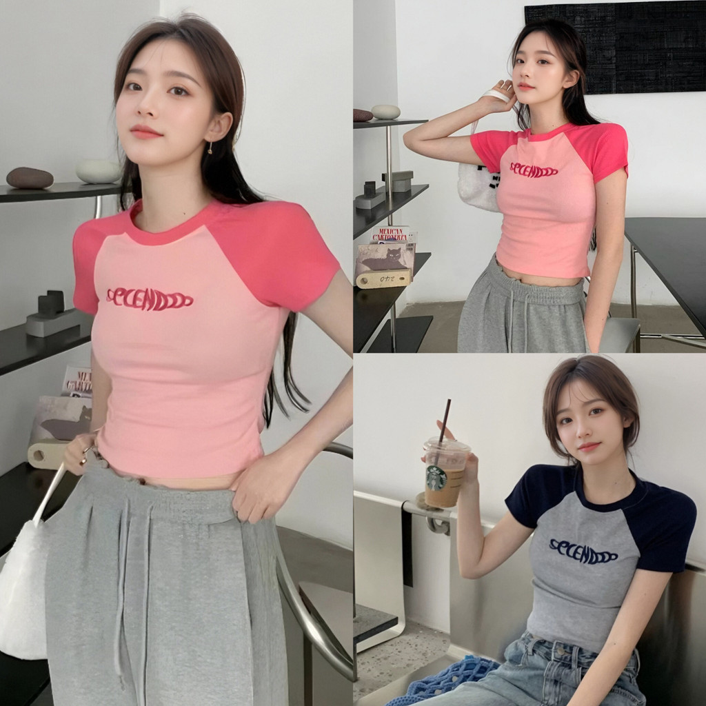 เสื้อยืดครอปแฟชั่นสไตล์เกาหลี พร้อมส่ง ดีไซน์เรียบง่าย