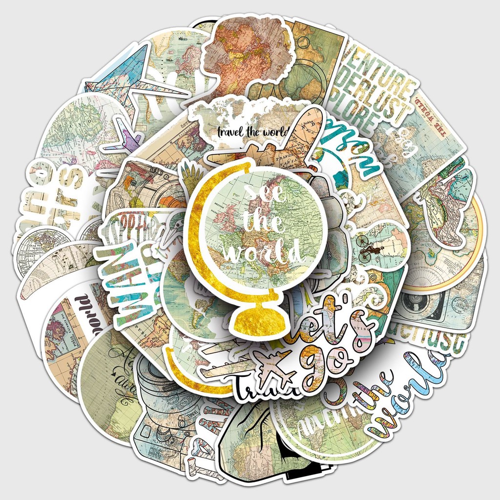 พร้อมส่ง！INS ธงชาติ ประเทศ แผนที่ map country sticker สติกเกอร์กันน้ำ vintage ธง 50ชิ้น