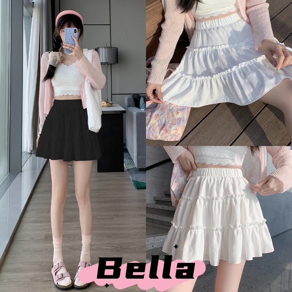 Bella Shop กระโปรงเค้กสีขาวหวาน กระโปรงดูเพรียวบางเอวสูง