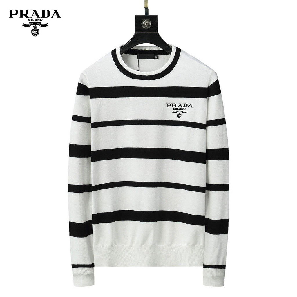 Prada1326 เสื้อกันหนาวผู้ชาย Unisex หล่อผู้ชายอินเทรนด์ถักหลวมสบายๆ