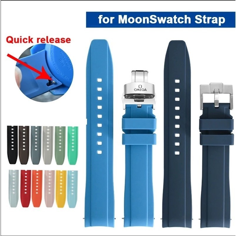 สายยางขนาด 20 มม. Omega x S-watch moons-watch สําหรับ Snoopy planet โค้งซิลิโคน quick release สร้อยข้อมือนาฬิกา