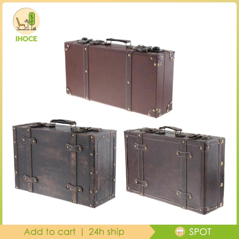 [Ihoce] Leatner Suitcase British Decorative Travel กระเป๋าเดินทางกล่องเก็บของพร้อม