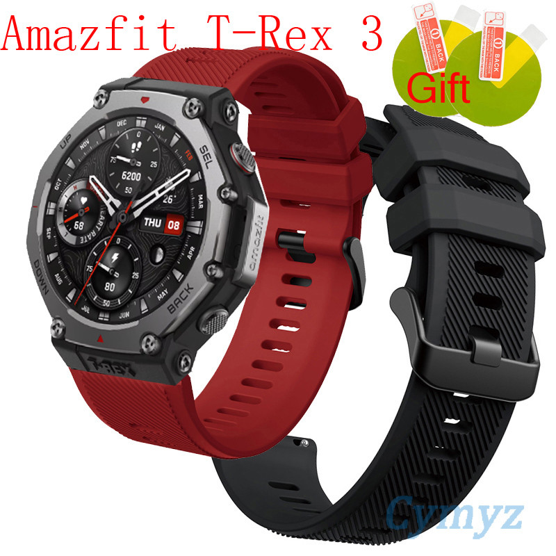 สาย Amazfit T Rex 3 สาย ฟิล์ม สายซิลิโคนสําหรับ Amazfit TREX 3 สมาร์ทวอท์ชสายรัดซิลิโคนสายรัดข้อมือผู้ชายผู้หญิงสร้อยข้อมือป้องกันฟิล์ม