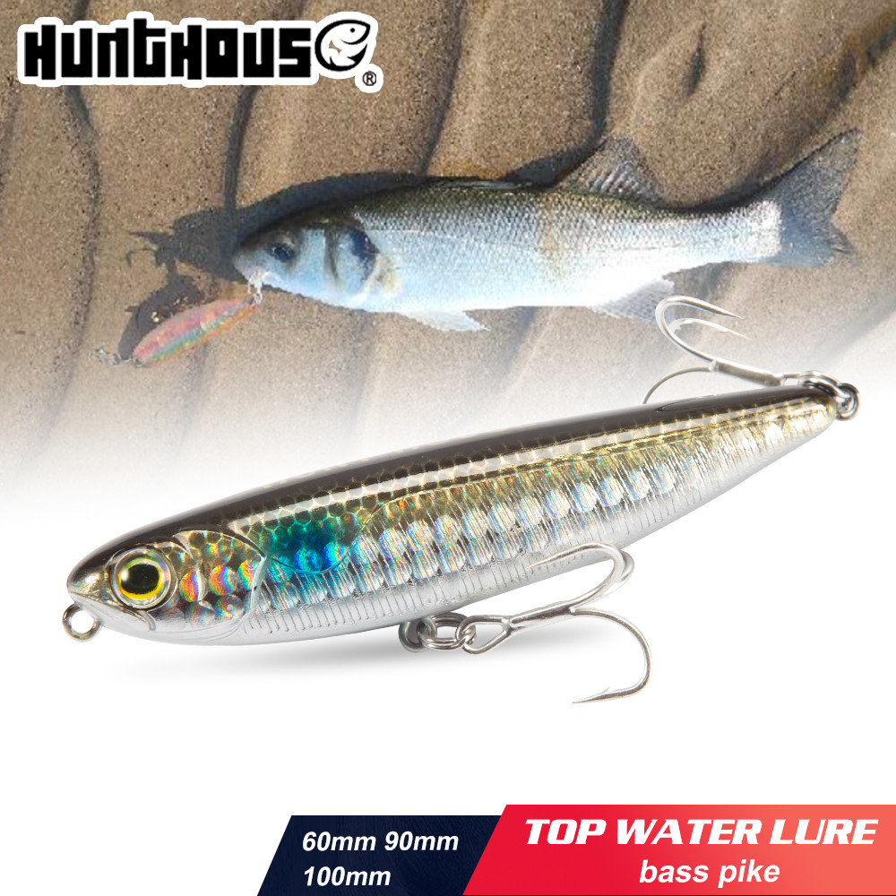 Hunthouse ดินสอตกปลา Topwater แบบพื้นผิว_hard_สำหรับน้ำเค็ม ขนาด 60-100 มม. เหมาะสำหรับ Pike, Bass และ Trout