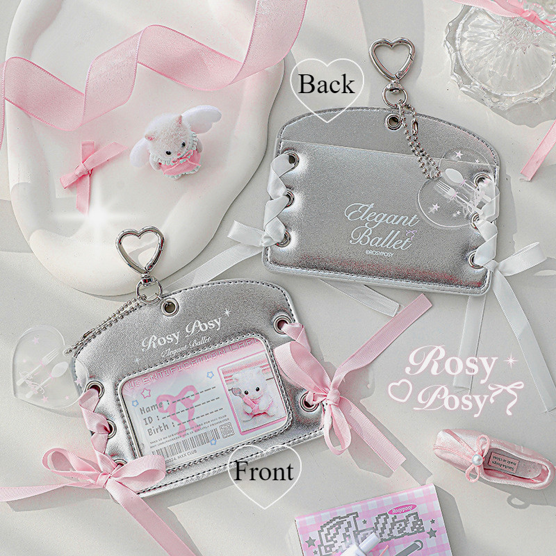 Rosyposy หนัง PU ริบบิ้นตกแต่ง Photocards ผู้ถือนักเรียน ID Lanyard นักเรียนผู้ถือบัตร Lanyard กระเป๋าจี้โรงเรียนเครื่องเขียน