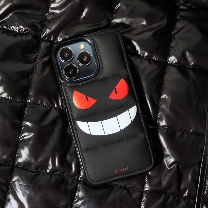 Gengar Laughs 3D Puffer IPhone Case สําหรับ IPhone 16 Pro Max 11 12 13 14 15 Plus Xs Max Mini 7 8 Plus ปลอกผ้าฝ้ายเบาะลงแจ็คเก็ต 3D Wavy นุ่มปกหลัง