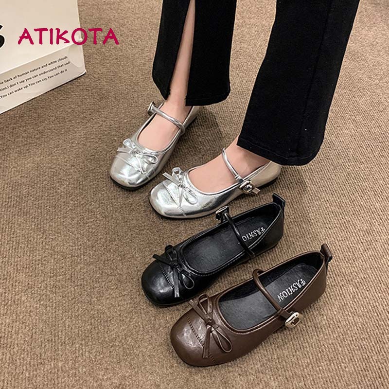 ติ๊ก ผู้หญิงบัลเล่ต์รองเท้าแบนกุทัณฑ์ปากตื้นสไตล์ใหม่แฟชั่นแมรี่เจนที่เรียบง่ายรองเท้าเดียวสําหรับสุภาพสตรี