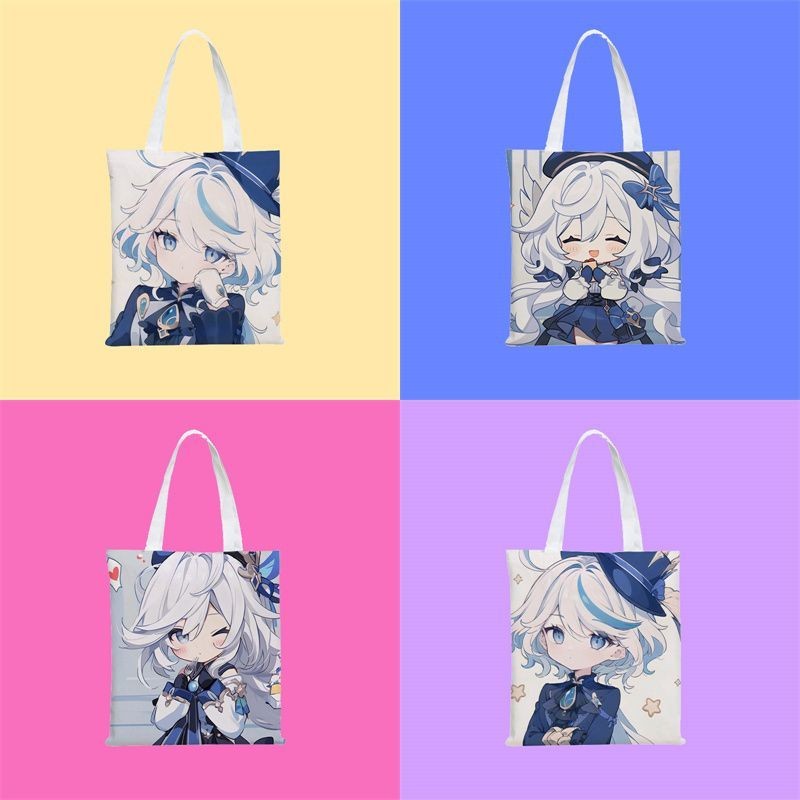 🍀Genshin Impact Furina Focalors กระเป๋าผ้าใบความจุขนาดใหญ่รอบ ๆ อะนิเมะน่ารัก