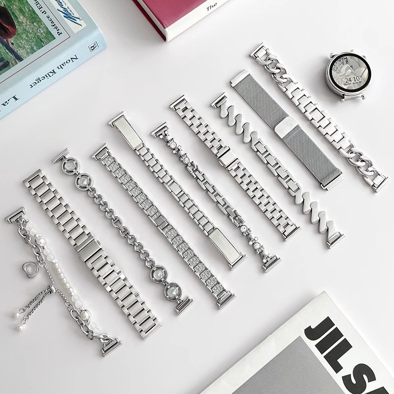 Silver Series สายโลหะสําหรับ Samsung Galaxy Watch 7 6 5 40 มม.44 มม.5 Pro 45 มม.สมาร์ทนาฬิกา Galaxy Watch6 Watch4 คลาสสิก 47 43 สายนาฬิกาสร้อยข้อมือ