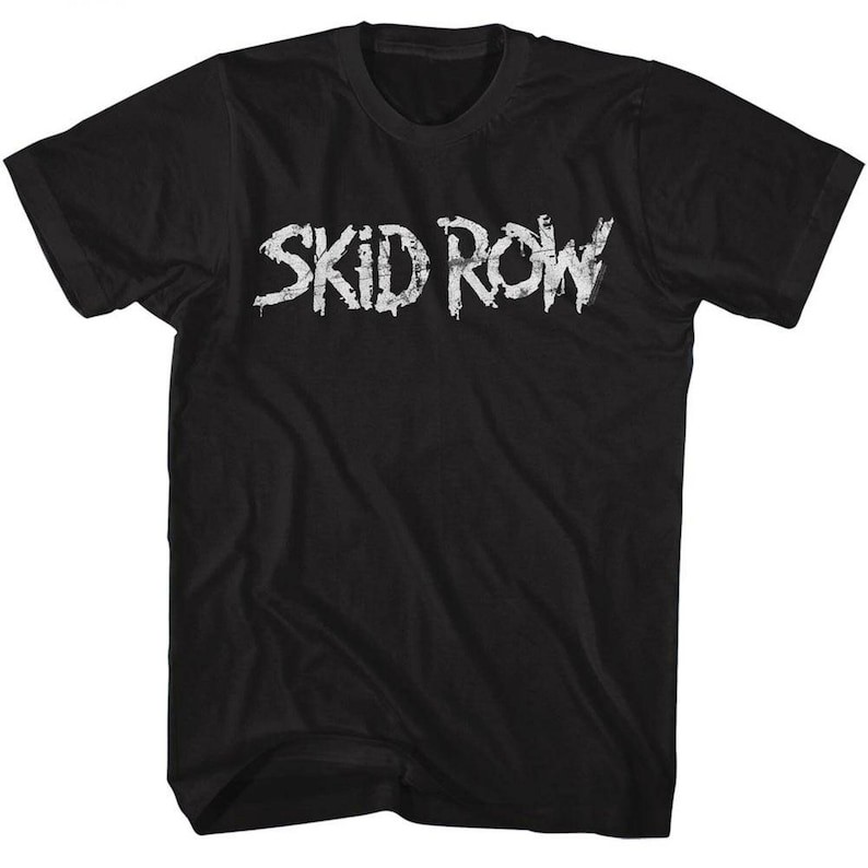 Skid Row Whitish Logo Black Adult T-Shirt ชุดปกติ ใส่สบายๆ สีขาว