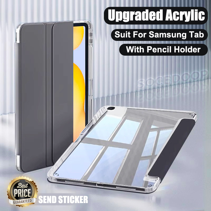 Socedeep สําหรับ Samsung Galaxy Tab S6 Lite 10.4 นิ้ว SM-P620/P625 2024 P610 P619 Tab A8 10.5 X200 X205 X207 A9 8.7 A9 Plus S7 S8 11.0 S7 FE Plus 12.4 T730 T736 S9 FE 10.9 X510 S9 11.0 X710 ปลอกอะคริลิคโปร่งใสกรณีแม่เหล็กพร้อมที่ใส่ดินสอ