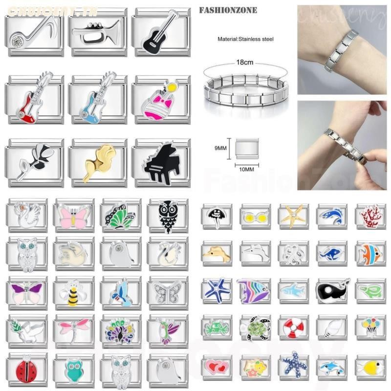 ยอดนิยม Love 3d เพลงสัตว์ดอกไม้อิตาเลี่ยน Charm Links Fit 9 มม.สร้อยข้อมือสแตนเลสทําเครื่องประดับ