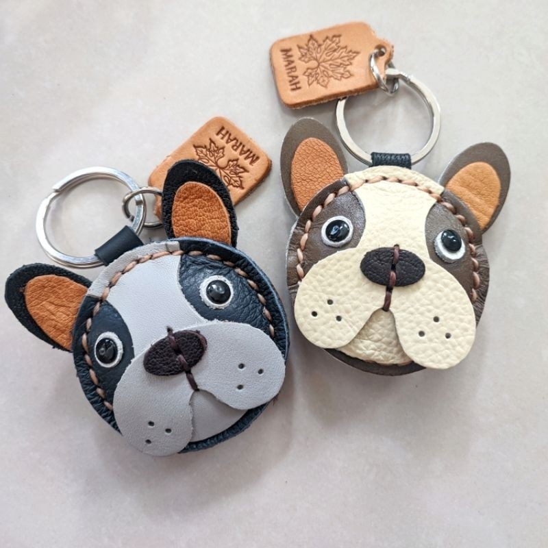 พวงกุญแจตุ๊กตาหมาหนังแท้ เฟรนช์บูลด็อก น่ารัก แขวนกระเป๋าหรือห้อยกุญแจ เหมาะเป็นของฝาก