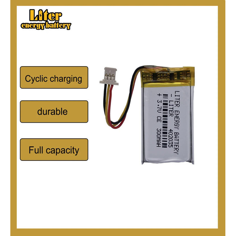 1.25 Ultra-thin 3P 402035 300mah 3.7v li-po polymer rechargeable lithium battery
