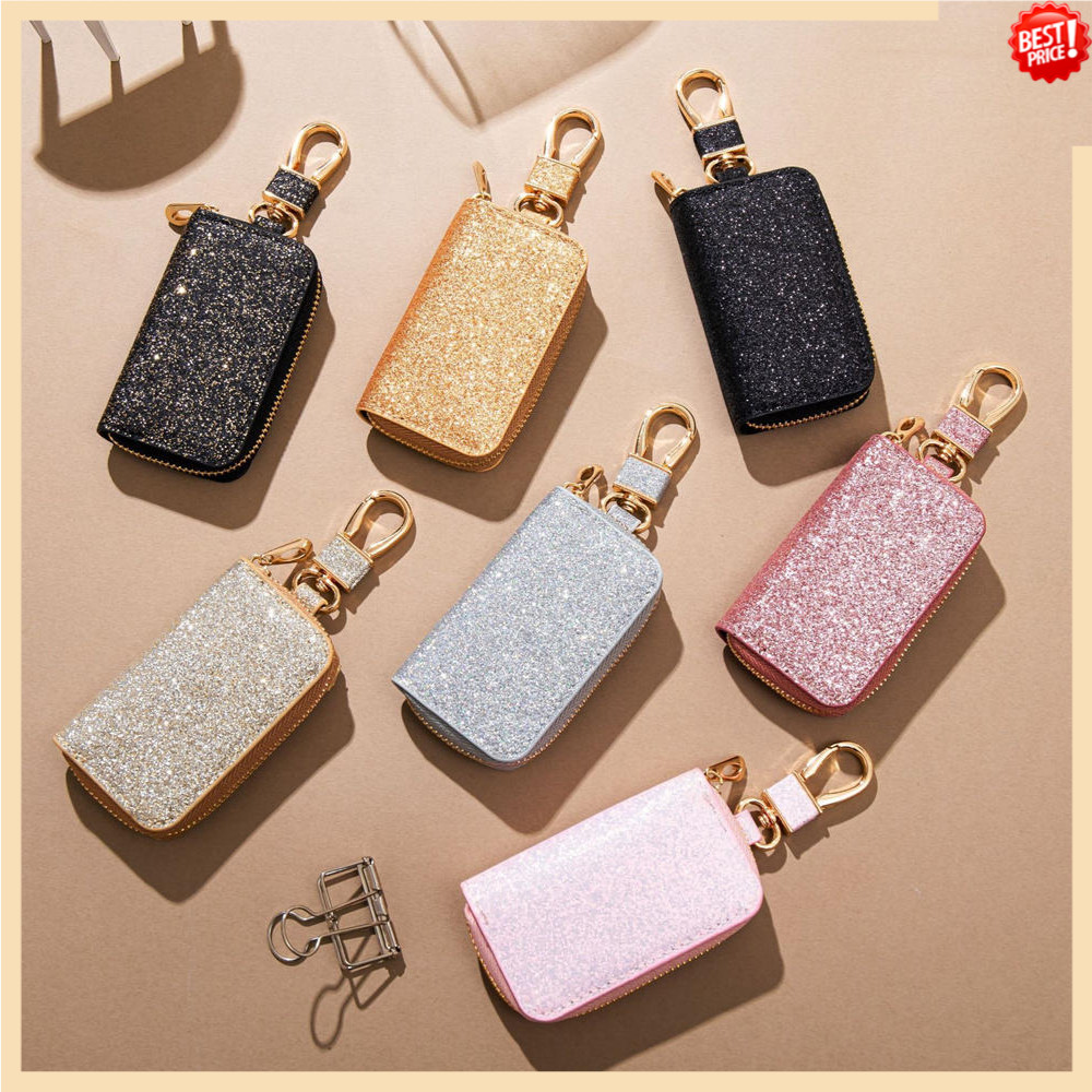 Glitter PU หนังกระเป๋ากุญแจรถซิป Key Holder กระเป๋าผู้ชายผู้หญิง Universal Key Storage กระเป๋าแฟชั่นเอวแขวนพวงกุญแจ