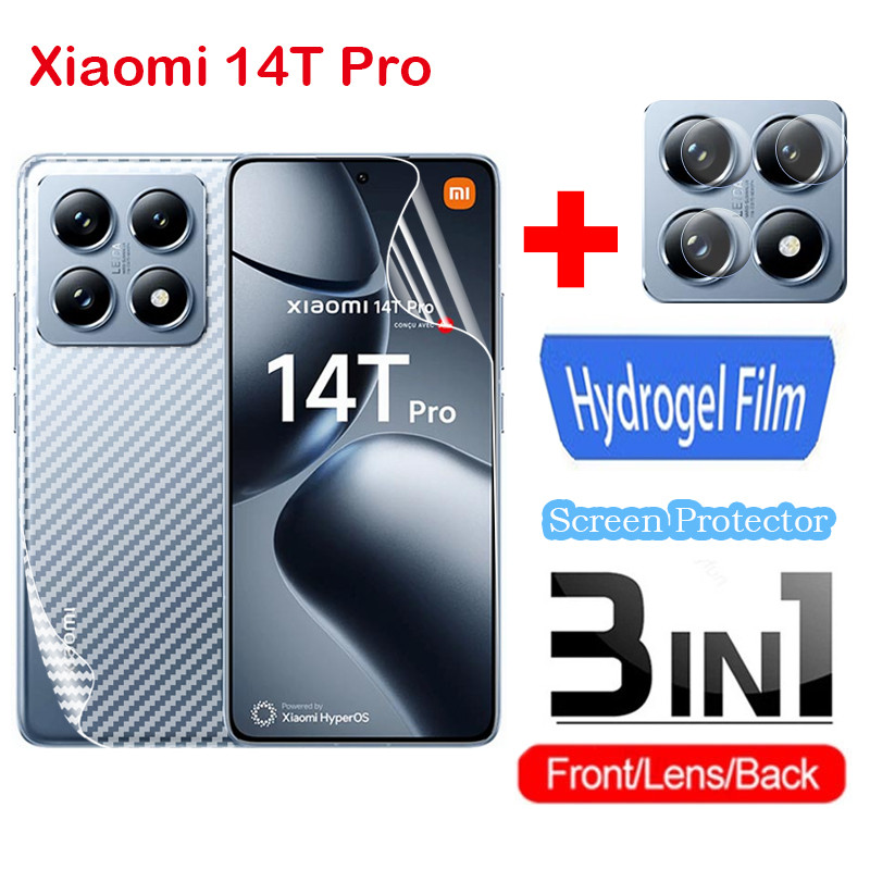 3in1 กล้องเลนส์ด้านหน้าด้านหลัง,สําหรับ Xiaomi 14T Pro 14T 13T Pro 13T 5G 2024, กระจกนิรภัยเต็มรูปแบบ Hydrogel โทรศัพท์ป้องกันหน้าจอ