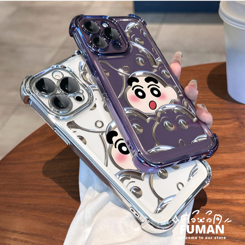 ใช้งานร่วมกับสําหรับ OPPO A3 A2 Pro A79 A38 A18 A96 A76 A53 A32 A11S A33 A53S A57E A77S A57S A56 A55 A12E A3S A3S ฝาครอบโทรศัพท์หนังกรณีคู่Soft Shin-chan