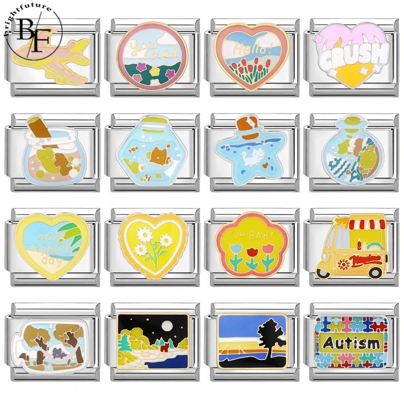Night Sky สร้อยข้อมือ Charm อิตาเลี่ยน Fit 9 มม.สร้อยข้อมือสแตนเลส DIY เครื่องประดับทําอุปกรณ์เสริม Retro บุคลิกภาพโมดูลสร้อยข้อมืออุปกรณ์เสริม