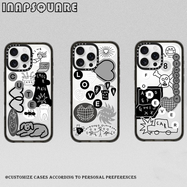 CASETi INAPSQUARE JENNIE สติกเกอร์เคสโทรศัพท์สําหรับ iPhone 16 16Pro 11 12 13 14 15 Plus Pro Max กระจกแข็งแม่เหล็กปกแข็งสีดํา
