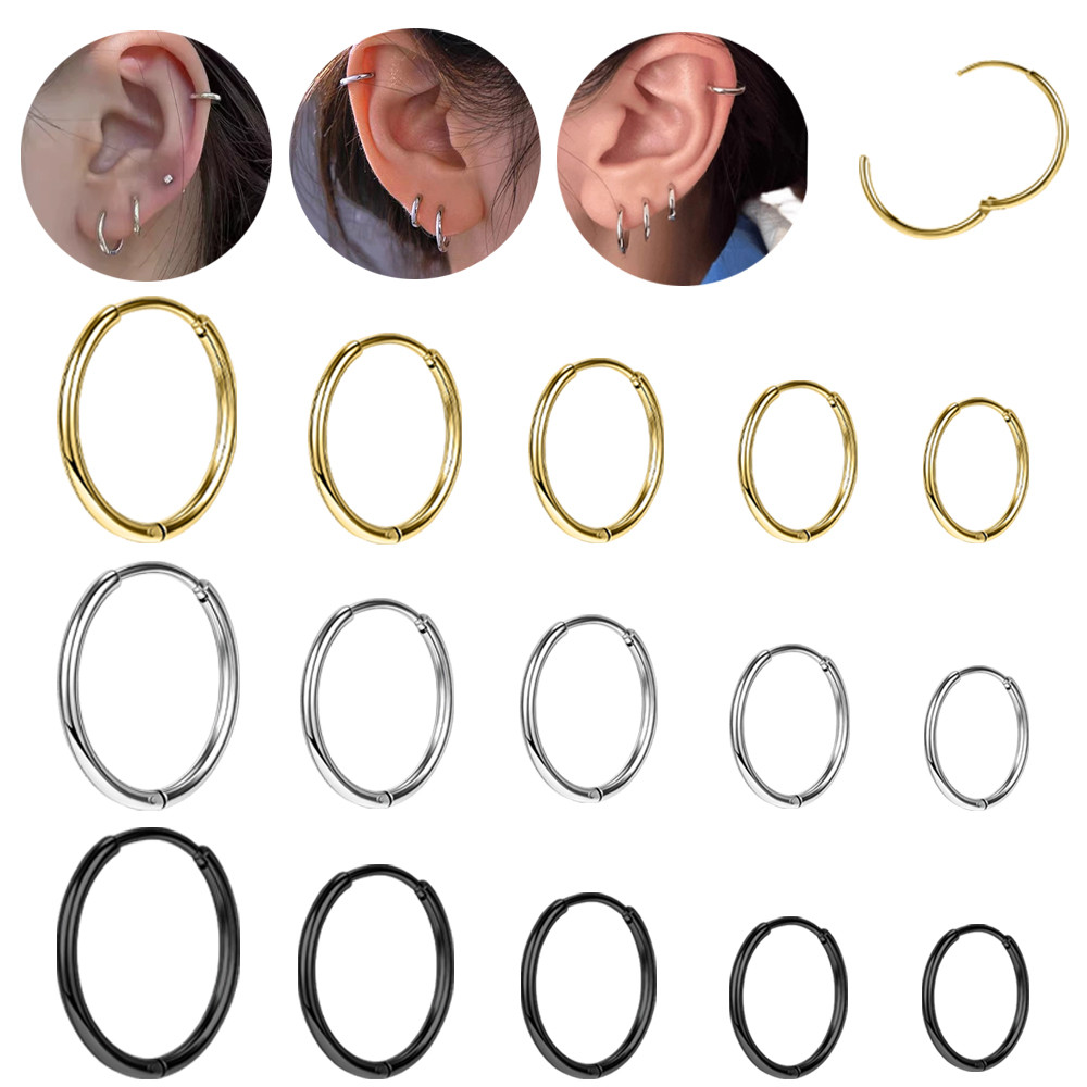 1pc 20G Hoop ต่างหูสแตนเลสรอบต่างหู Gold Silver Helix Conch กระดูกอ่อนเจาะต่างหู 6/8/10/12/14 มม.