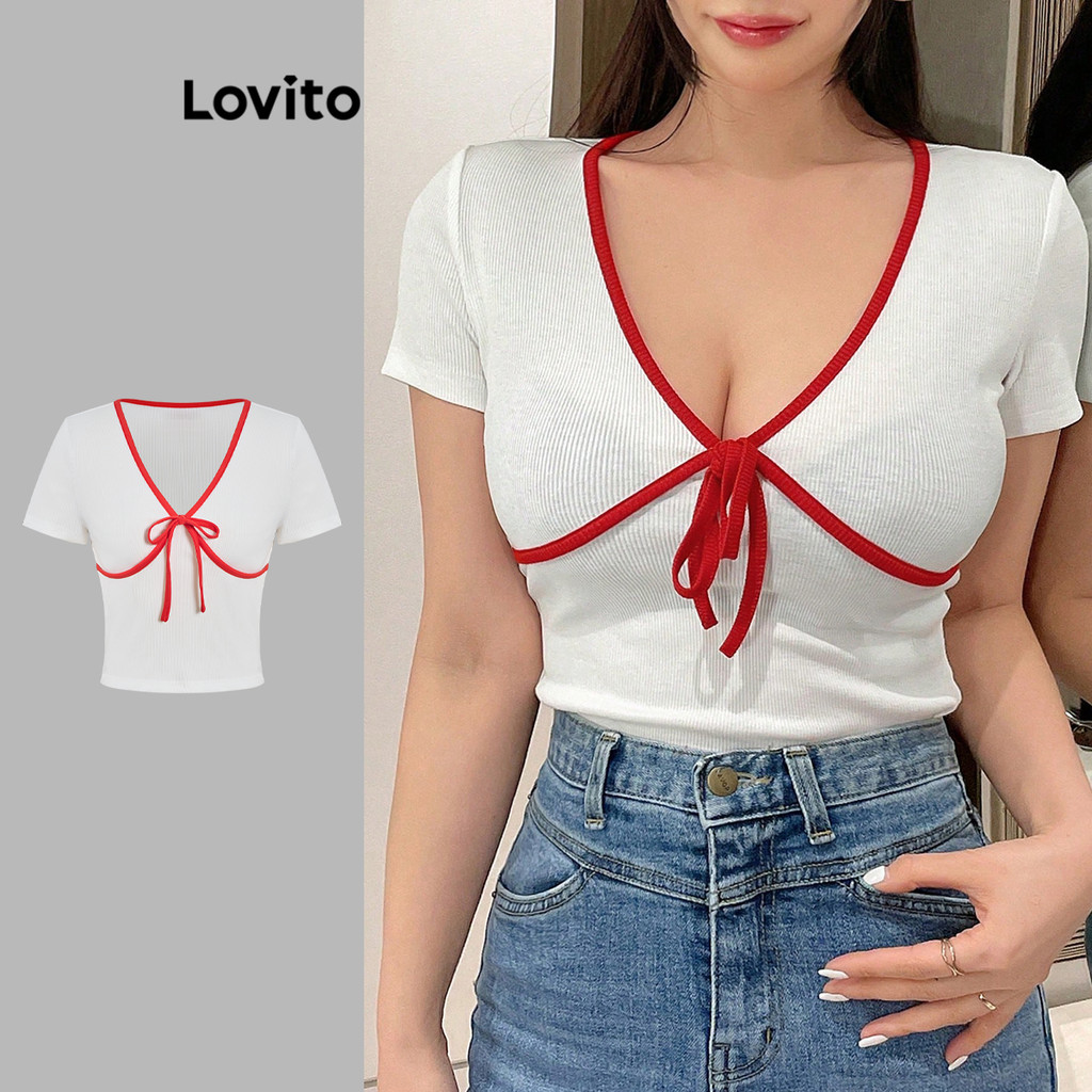 Lovito เสื้อยืด บล็อกสี สำหรับผู้หญิง L99ED121