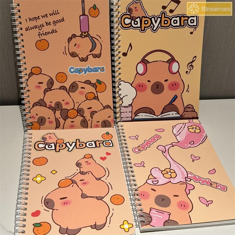 {Streamers} น่ารัก Capybara A5 Coil โน้ตบุ๊คหนังสือออกกําลังกาย Notepad ไดอารี่โรงเรียนการเรียนรู้เครื่องเขียนอุปกรณ์ Back To School เด็กของขวัญใหม่