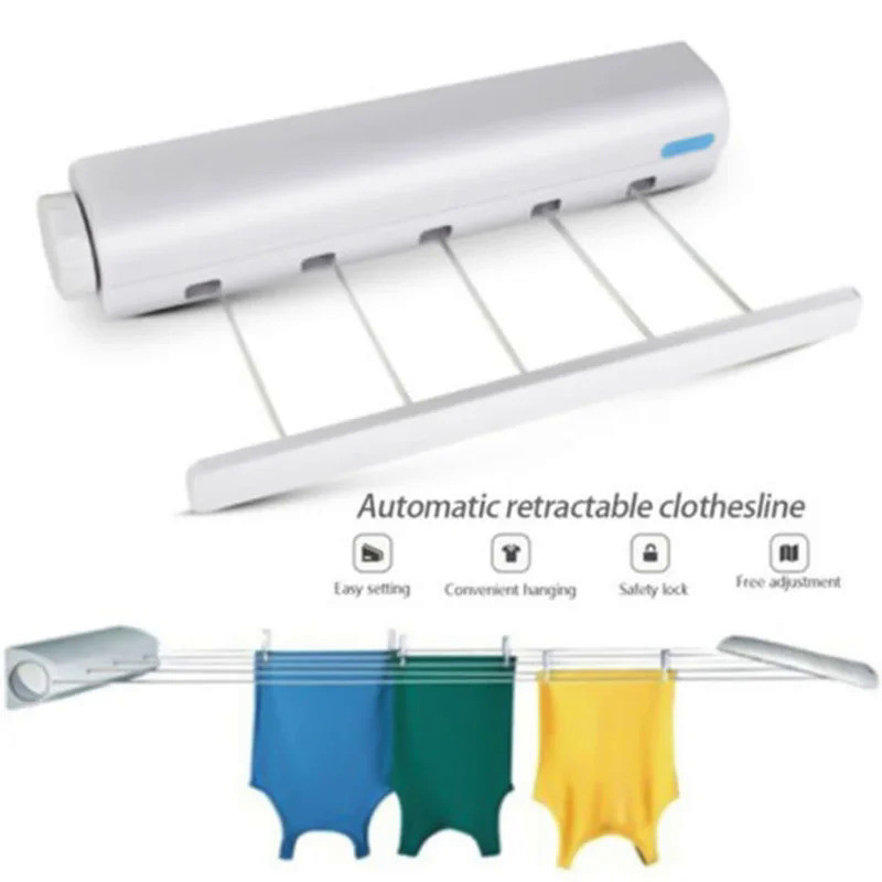 Spring Automatic Retractable Laundry Hanger Wall Mounted Clothes Line Clothes Drying Rack Clotheslin