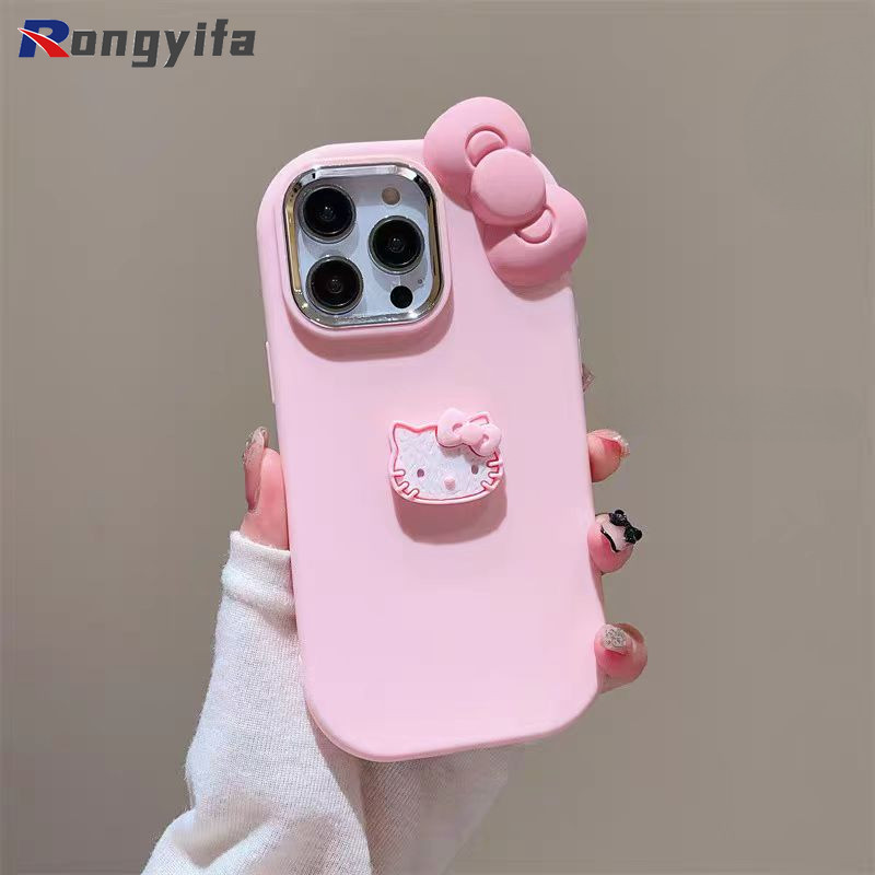 3d Hello Kitty สีลูกกวาดเคสโทรศัพท์สําหรับ Vivo V40 Pro V25 Pro Y7s iQOO Z9 Turbo Z7 Z7X Z9X Neo 3 ปลอกการ์ตูนน่ารักโบว์กันกระแทกปกอ่อน