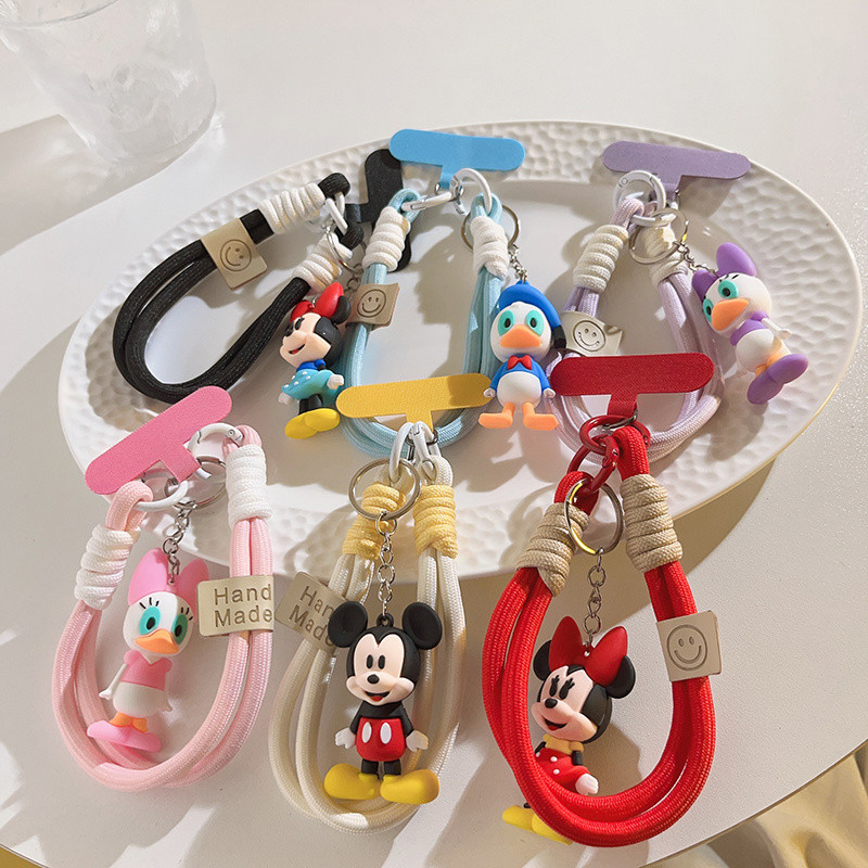 การ์ตูนการ์ตูนดิสนีย์เคสโทรศัพท์เชือกเส้นเล็กน่ารักการ์ตูนมิกกี้โดนัลด์ดั๊กจี้ทนทานเชือกเส้นเล็กกระเป๋าเป้สะพายหลังจี้