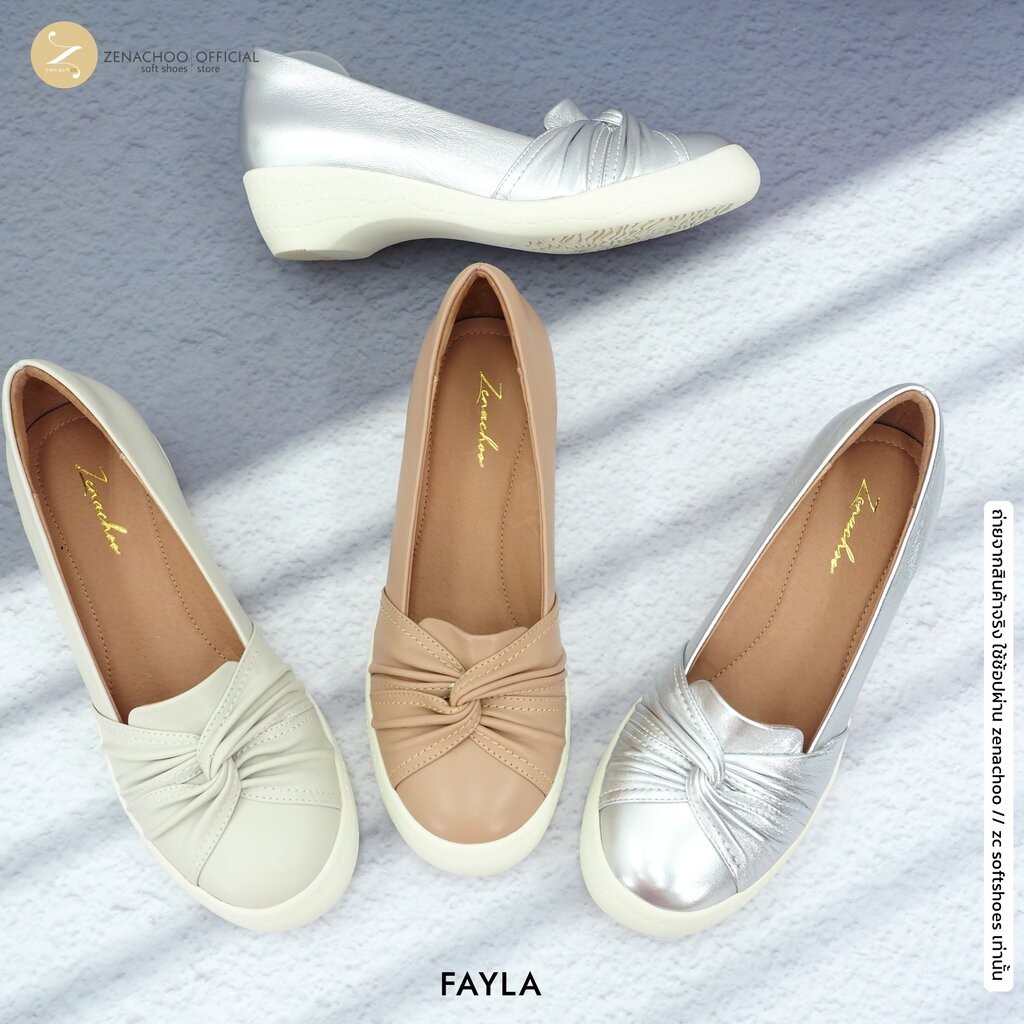 ท้าให้ลอง ใส่สบายเข้ารูปsupportเต็มฝ่าเท้าหน้ากว้าง Zenachoo รุ่น Fayla สูง 2นิ้ว รองเท้าหนังแกะแท้