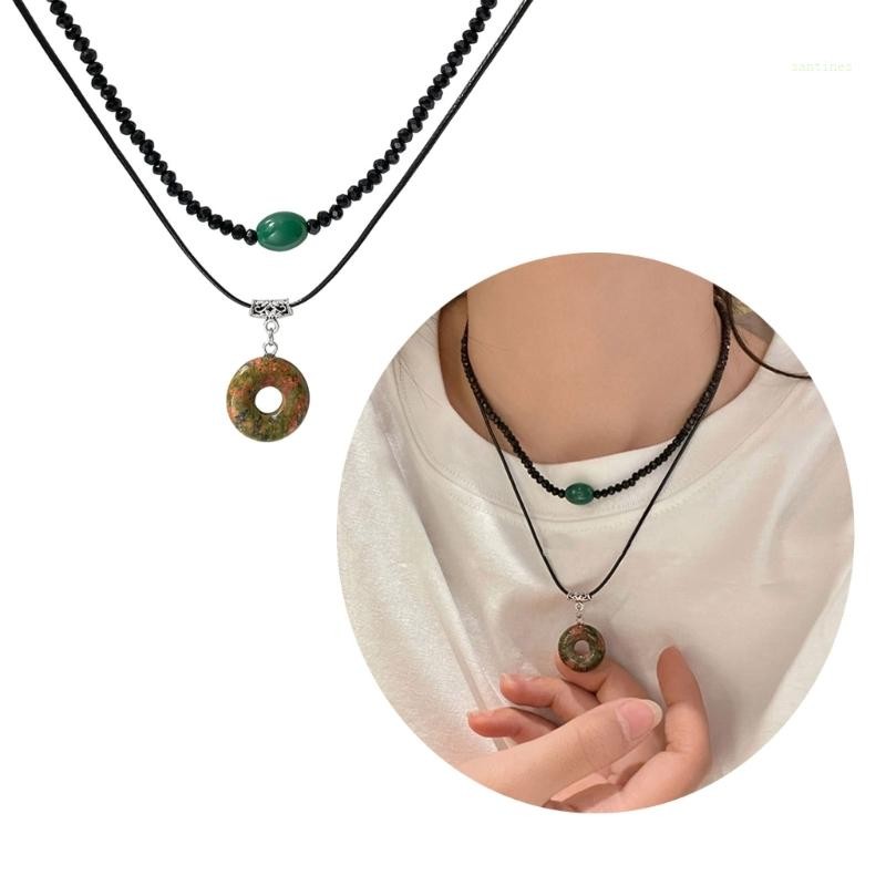 San* สร้อยคอจี้หัวเข็มขัดสันติภาพทรงกลม Vintage Layered Choker เครื่องประดับ Neckchain