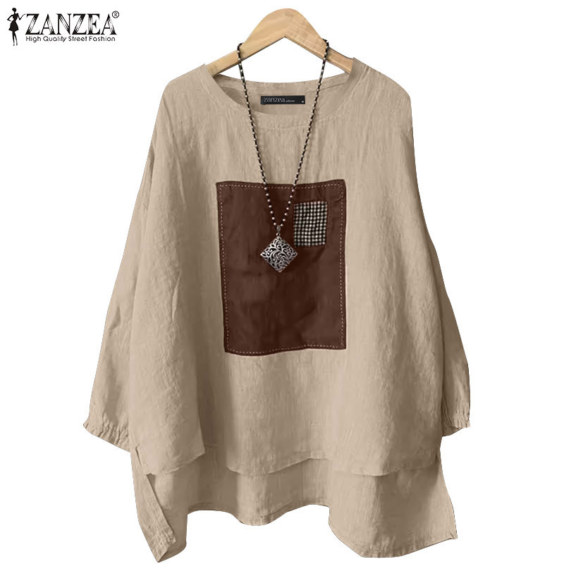 ZANZEA ซานเซีย ผู้หญิงเกาหลีลําลองคอกลมแขนยาวเย็บเสื้อหลวม